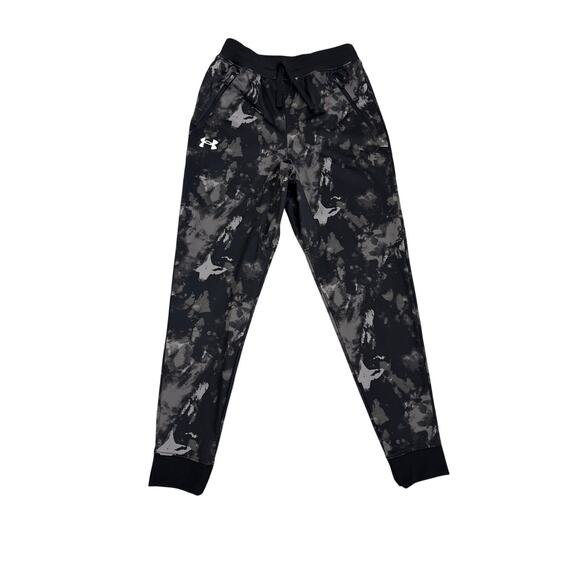 Under Armour Sweatpants Black Gray Camo Print Joggers Size Youth Medium 10/12 - Picture 1 of 4